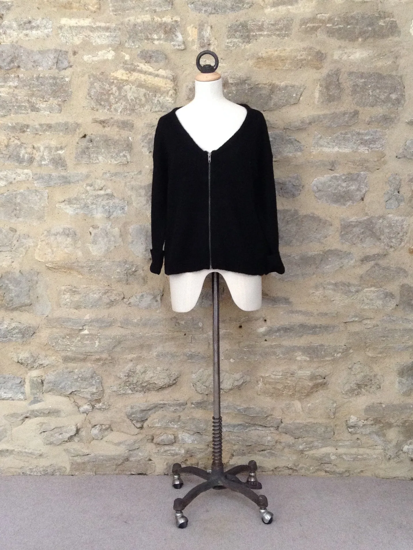 Great Plains Fancy Nancy Crop Long Sleeve Mohair Knit Zipped Cardigan Black
