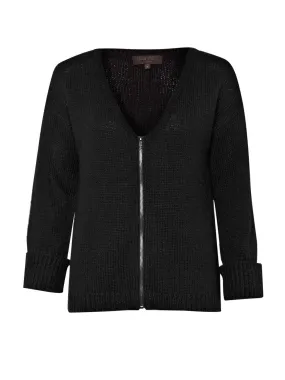 Great Plains Fancy Nancy Crop Long Sleeve Mohair Knit Zipped Cardigan Black