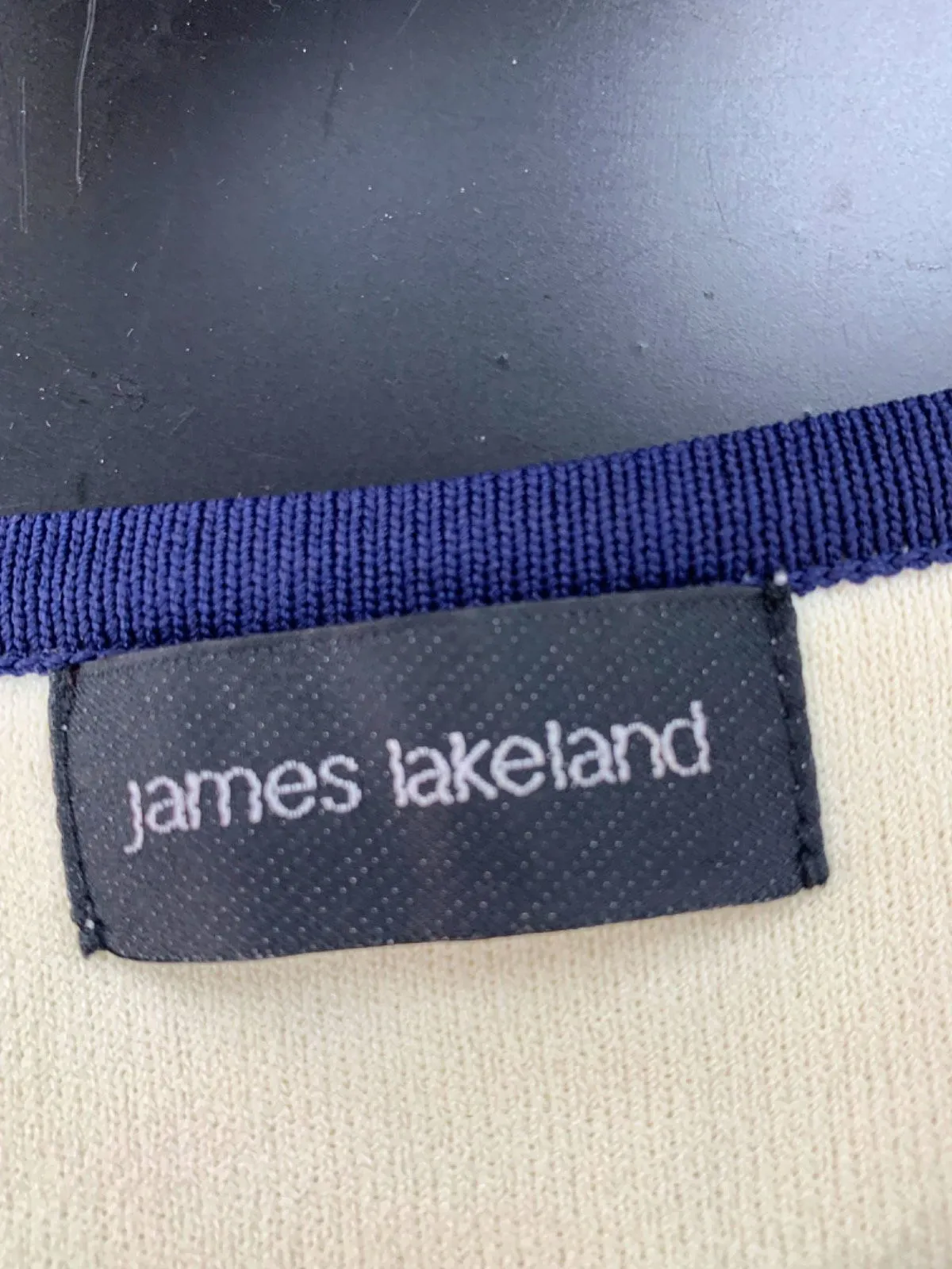 James Lakeland Cream and Navy Pearl-Embellished Jumper UK S