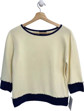 James Lakeland Cream and Navy Pearl-Embellished Jumper UK S