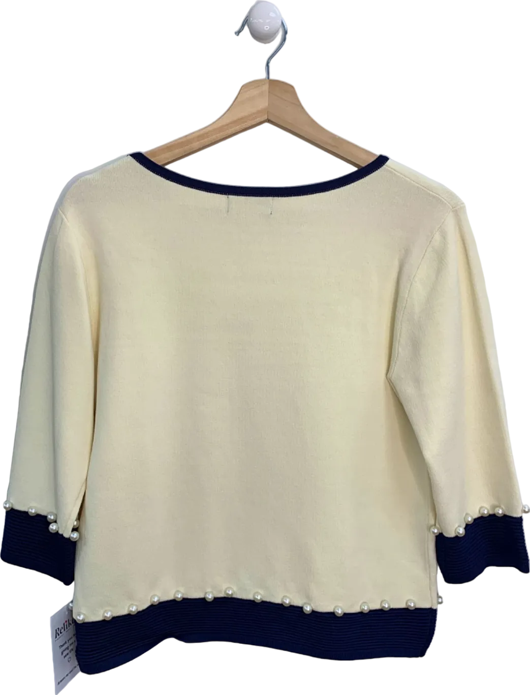 James Lakeland Cream and Navy Pearl-Embellished Jumper UK S