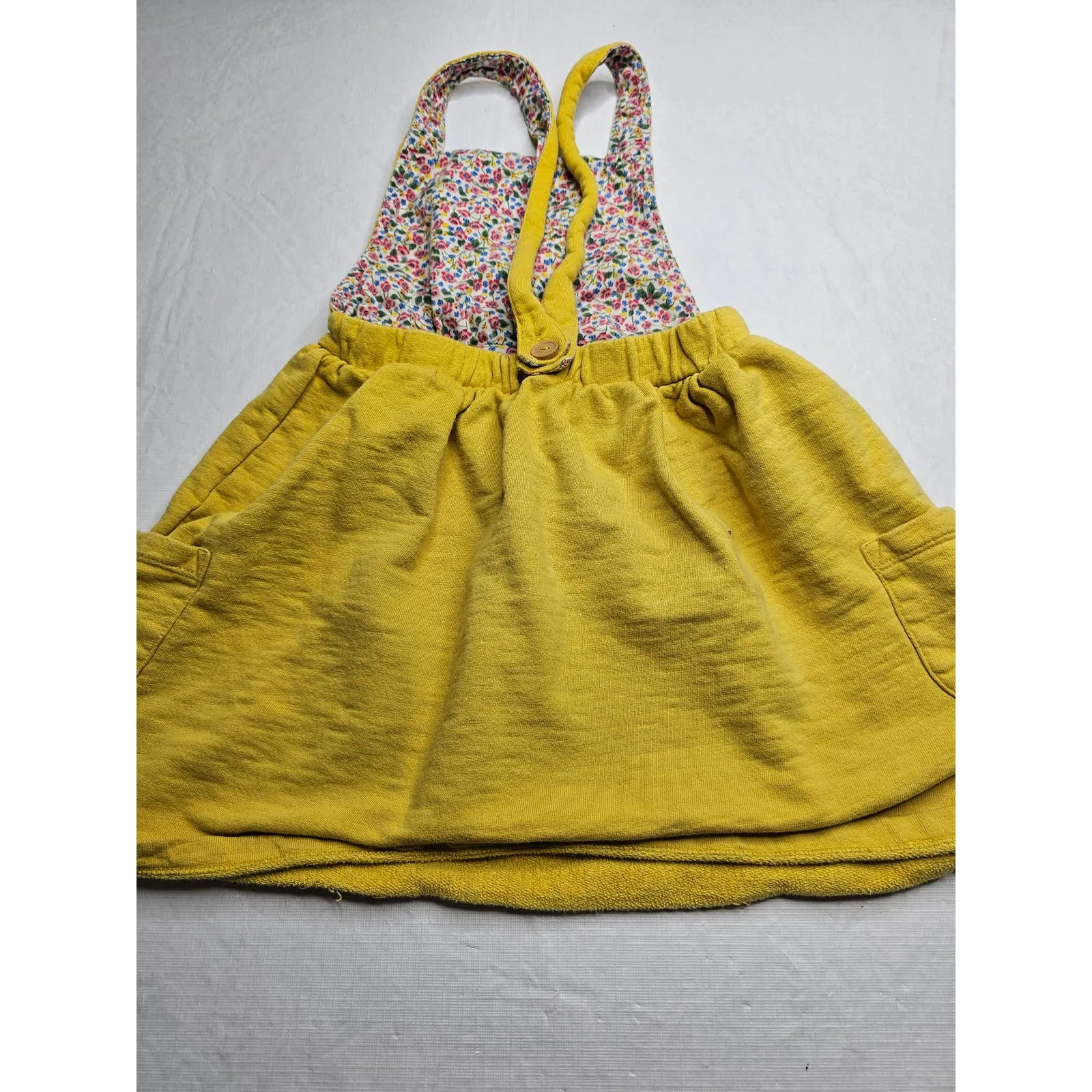 Little Bird Boutique Girls Sz 7-8 Mustard Yellow Jumper Rainbow Embroidered