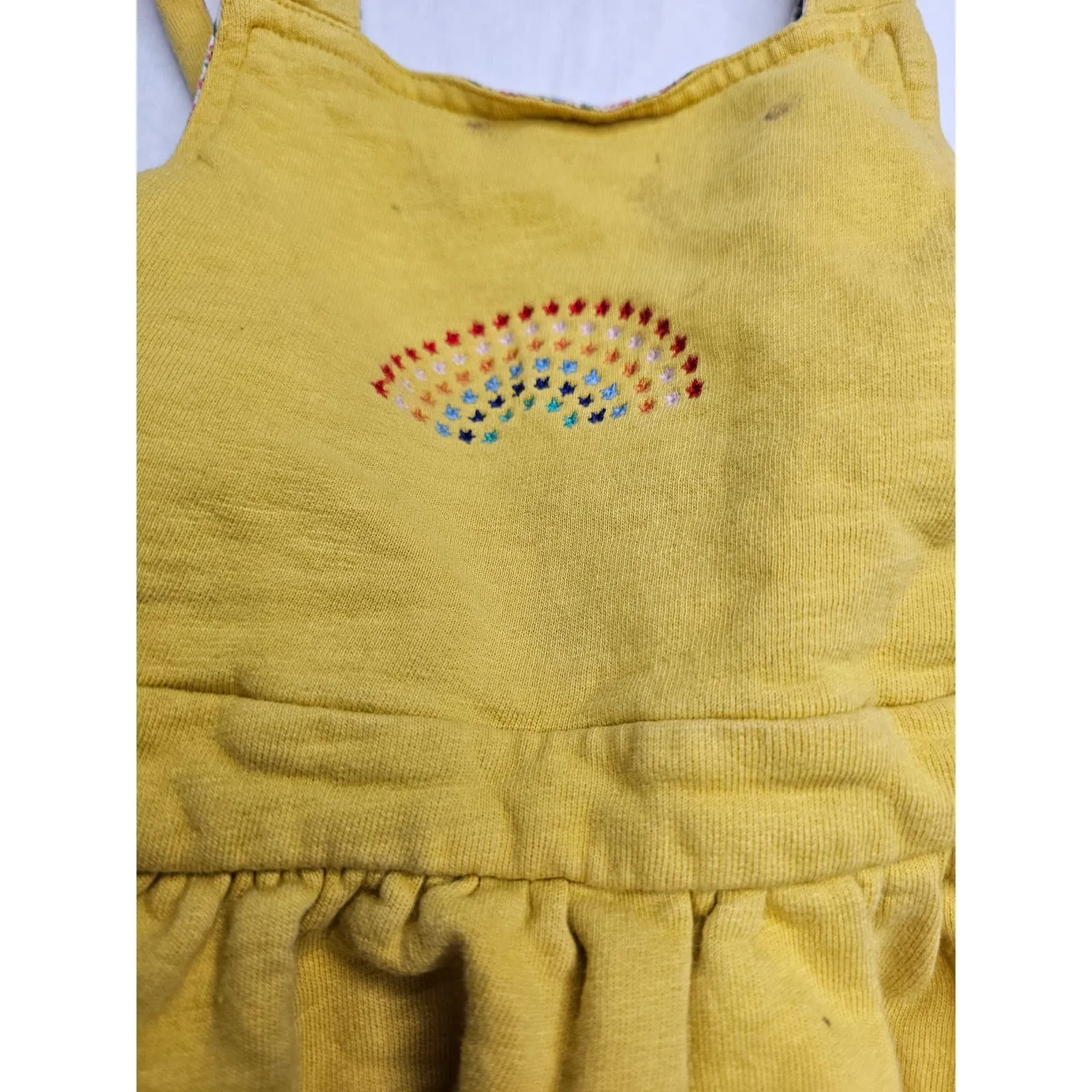 Little Bird Boutique Girls Sz 7-8 Mustard Yellow Jumper Rainbow Embroidered