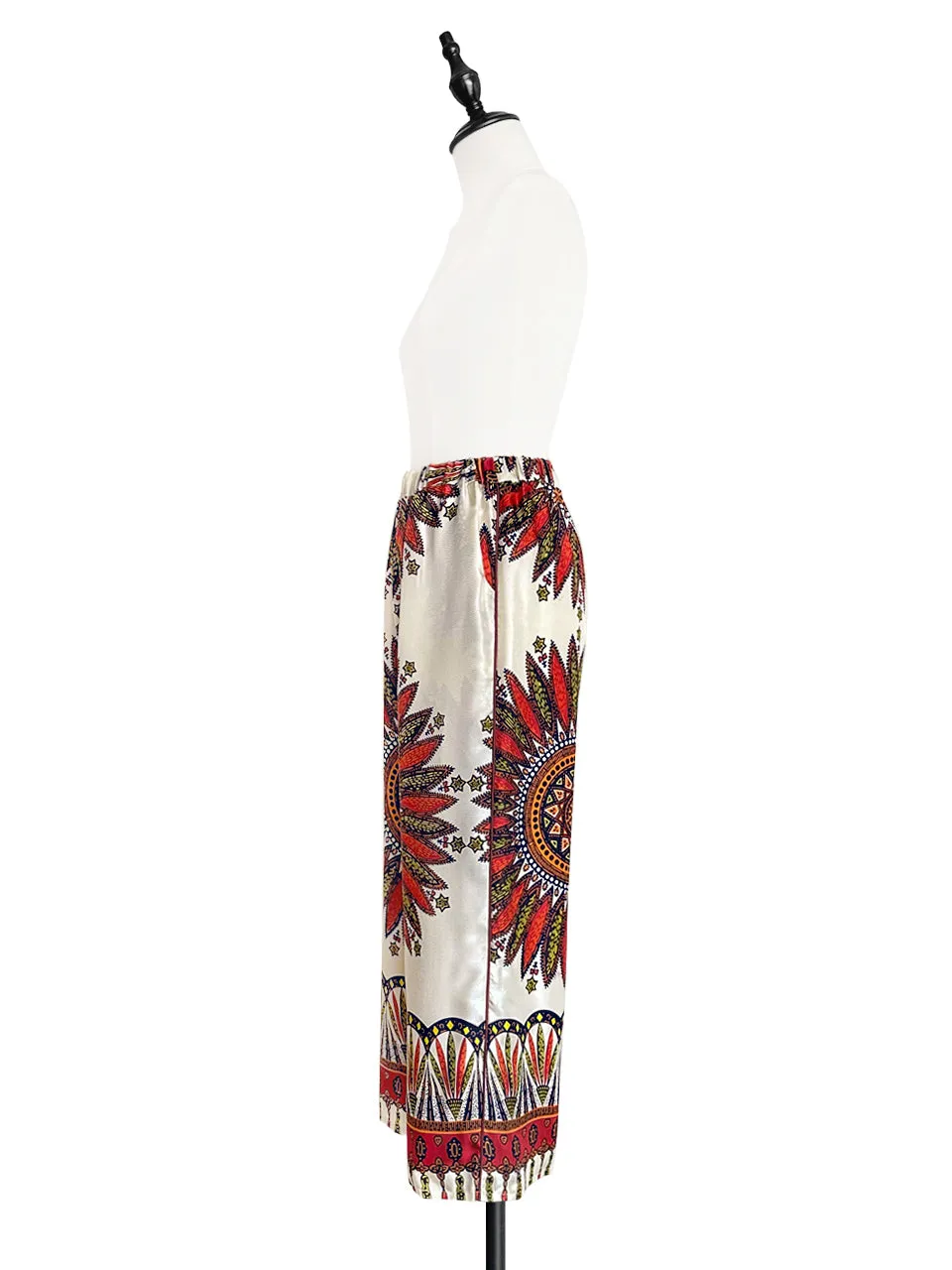 Mahogany Gold Mandala Contrast Piping Silky Cropped Trousers
