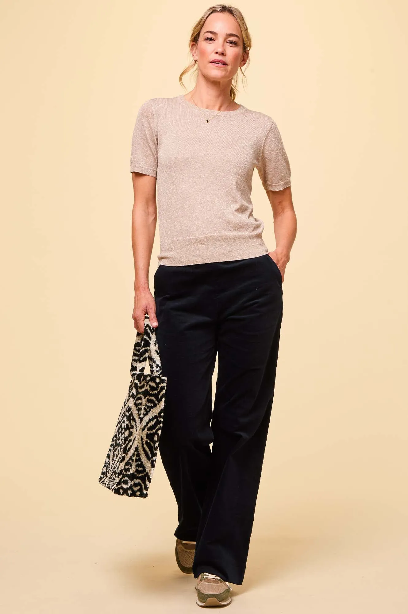 Metallic Knit T-Shirt | Gold Metallic