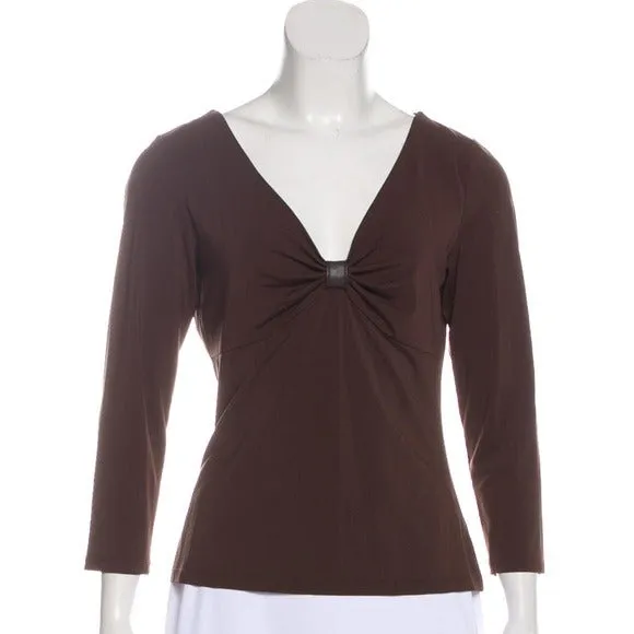 MICHAEL MICHAEL KORS Brown V-Neck Long Sleeve Top