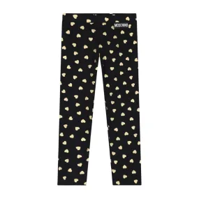 Moschino Kids Heart Print All-Over Black & Gold Leggings