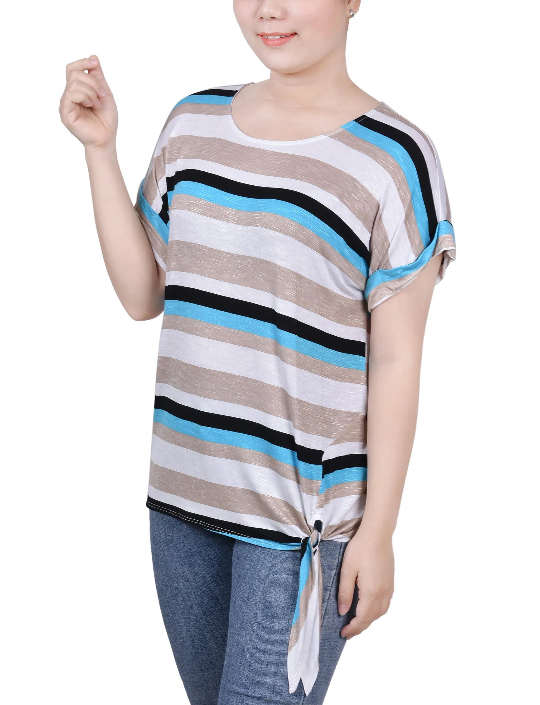 Petite Short Sleeve Tie Front Top