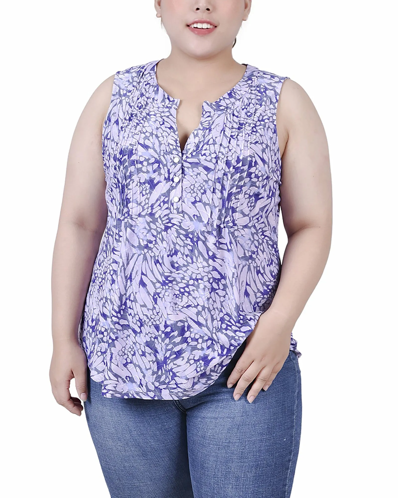 Plus Size Sleeveless Jacquard Y Neck Top