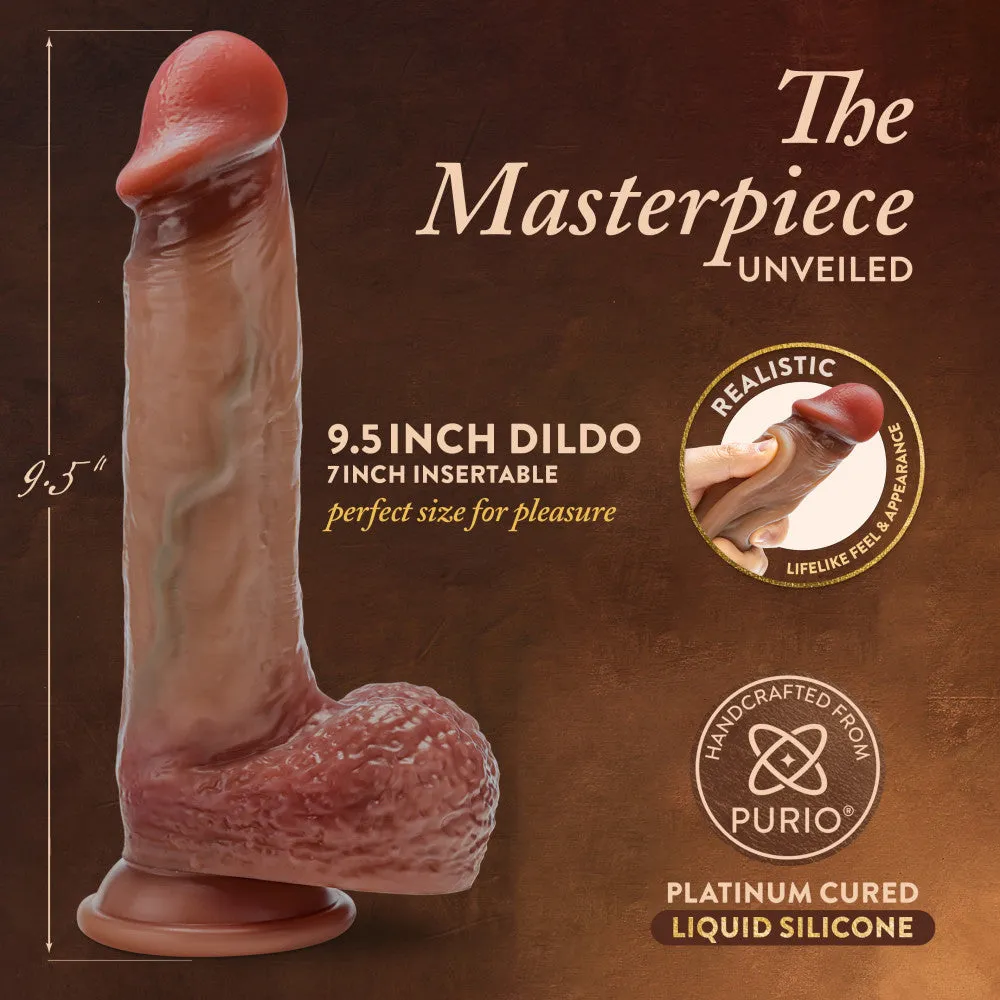 Renaissance By Blush® | Raphael 9.5 Inch Realistic Dildo With Sliding Foreskin & Squeezable Balls - Dual Density - Liquid Silicone - Tan