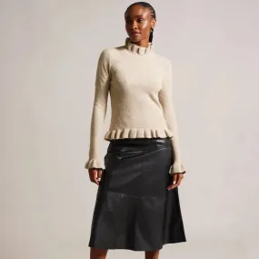 Ted Baker Pipalee Frill Detail Jumper in Camel
