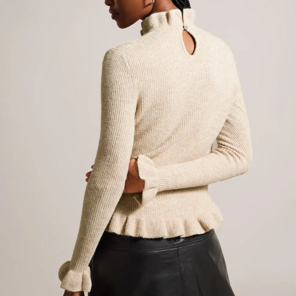 Ted Baker Pipalee Frill Detail Jumper in Camel