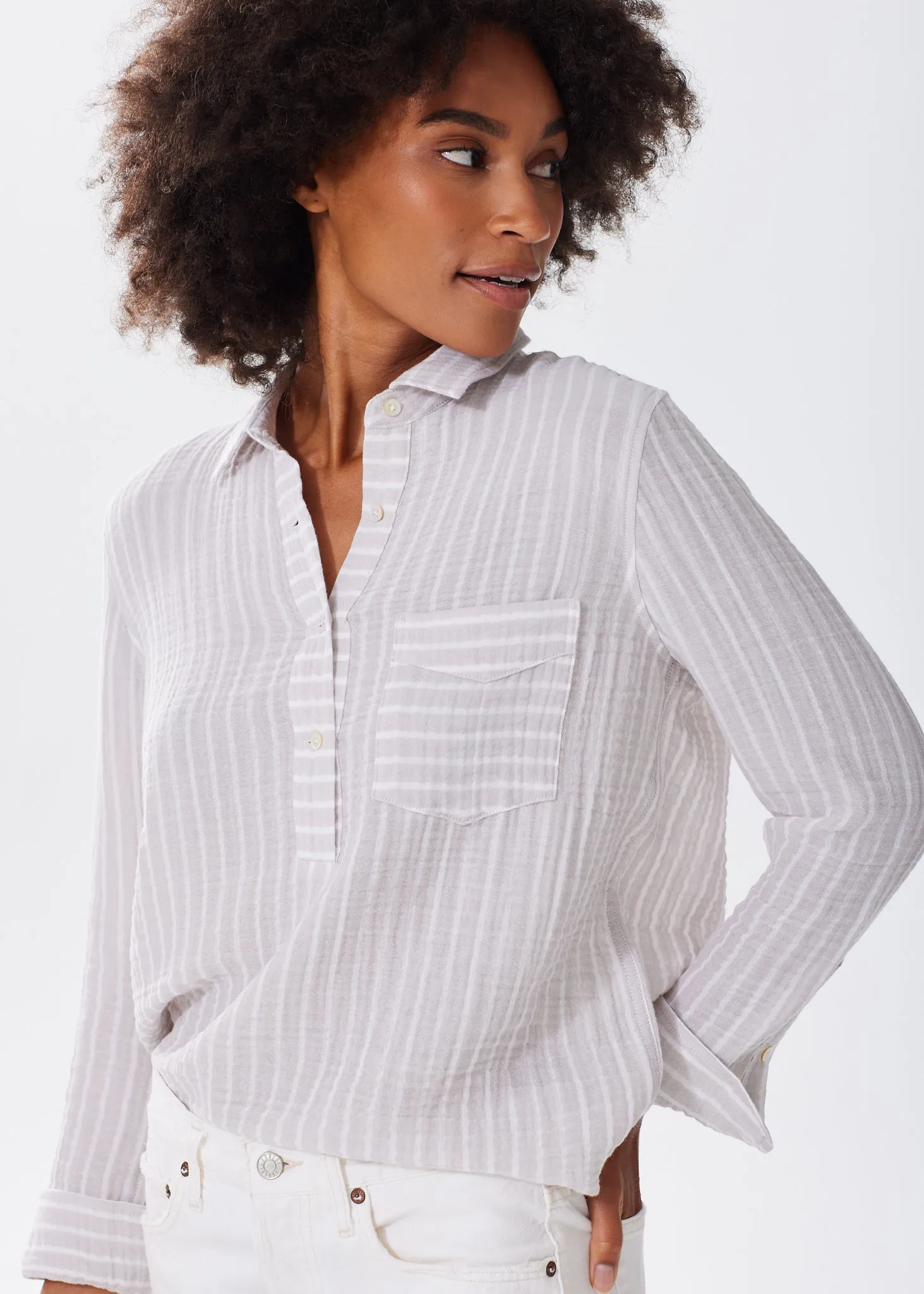 The Striped Organic Cotton Cloud Top - Double Gauze