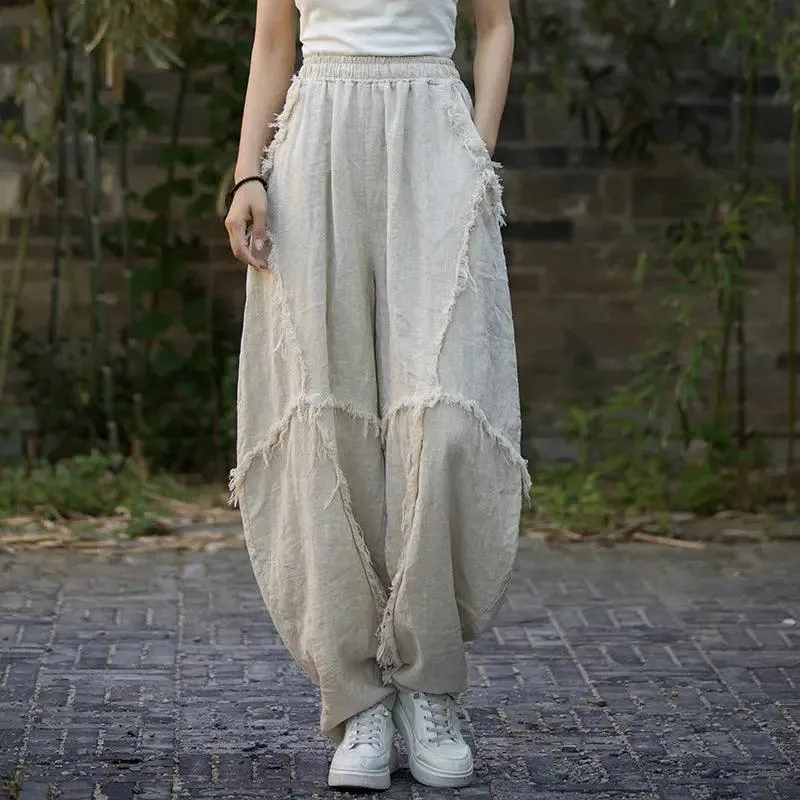 Vintage Linen Harem Pants with Loose Fit and Retro Vibes