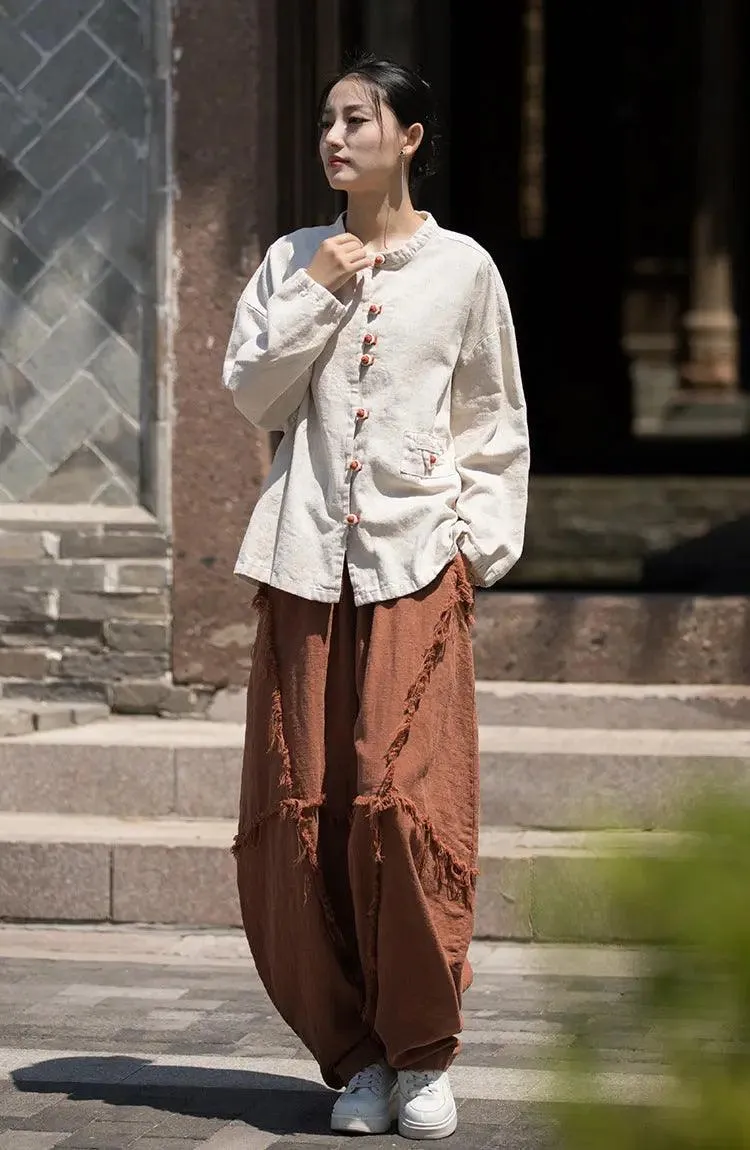 Vintage Linen Harem Pants with Loose Fit and Retro Vibes