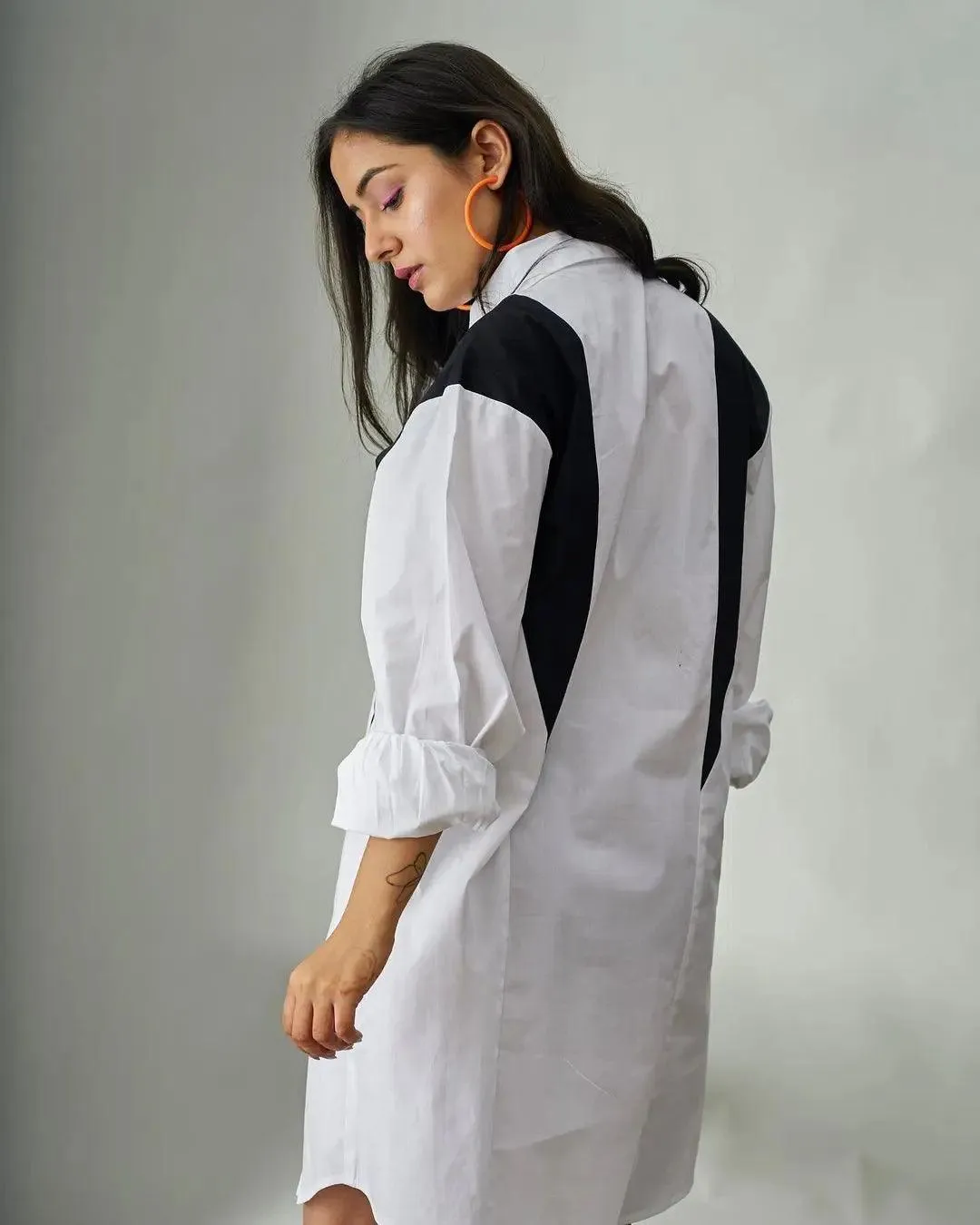 White Glitched Oversized Poplin Shirt