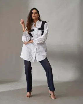 White Glitched Oversized Poplin Shirt