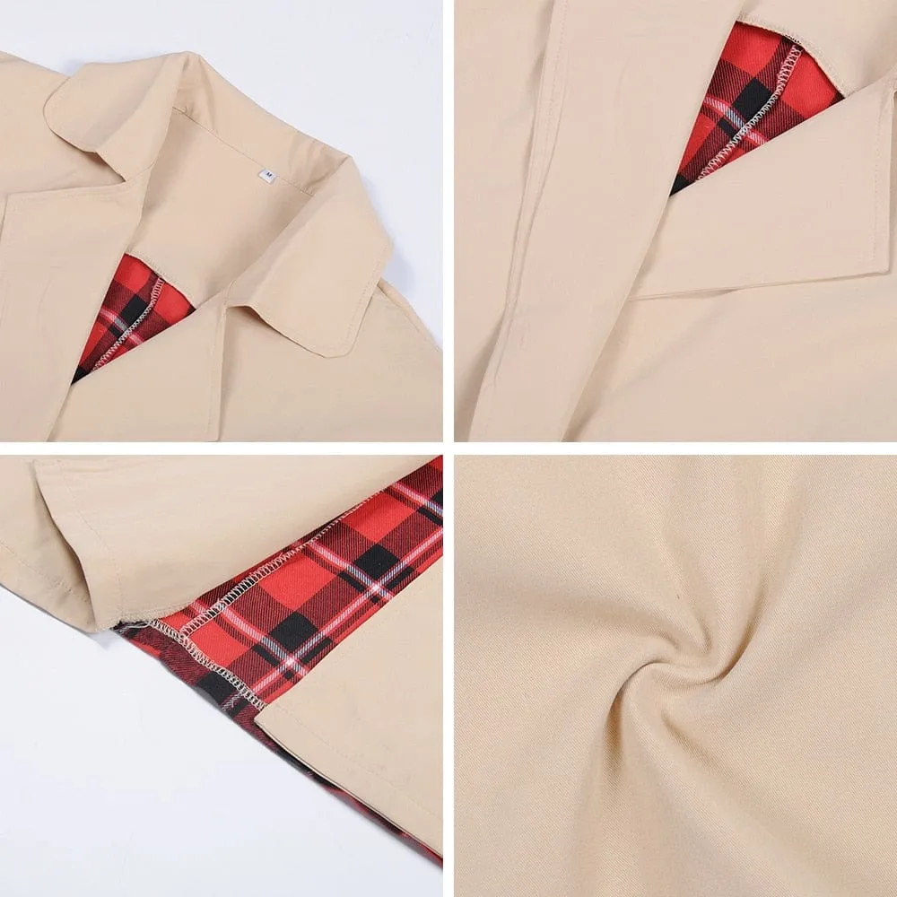 Windbreaker Plaid Open Stitch Coat
