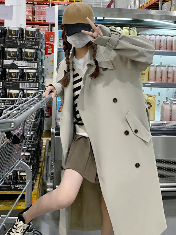 Wjczt Irregular Trench Coat For Women 2024 Spring Solid Color Lapel Double Breasted Fashion Long Windbreaker Clothing 2R7862