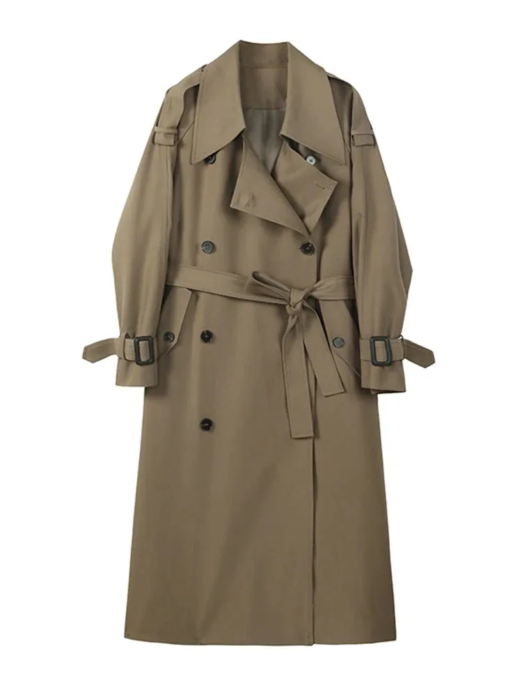 Wjczt Irregular Trench Coat For Women 2024 Spring Solid Color Lapel Double Breasted Fashion Long Windbreaker Clothing 2R7862