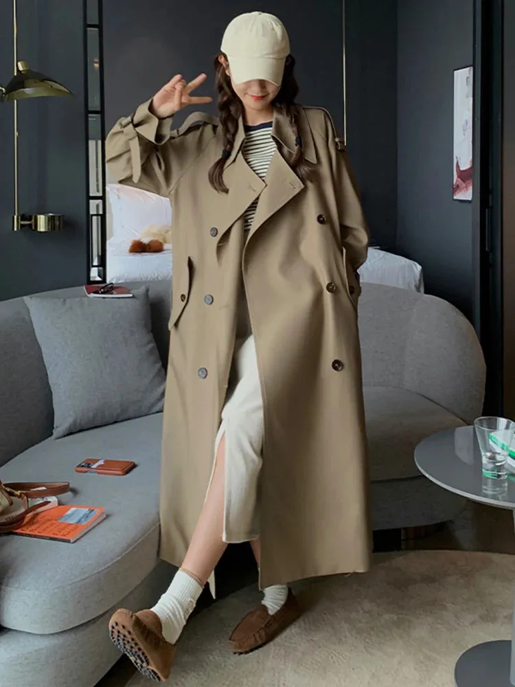 Wjczt Irregular Trench Coat For Women 2024 Spring Solid Color Lapel Double Breasted Fashion Long Windbreaker Clothing 2R7862