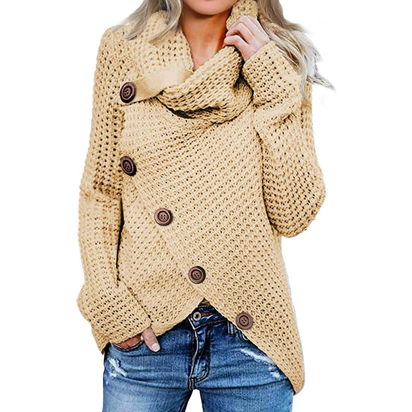 Women Long Sleeve Asymmetric Wrap Pullover Sweater Jumper Tops