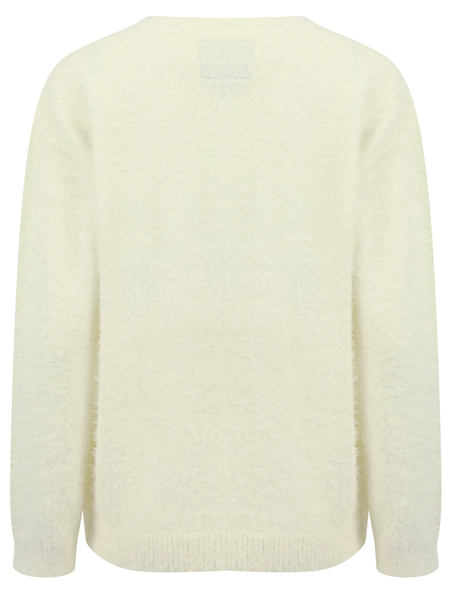 Women's Reindeer Face Sequin Novelty Feather Knit Christmas Jumper in Gardenia - Merry Christmas