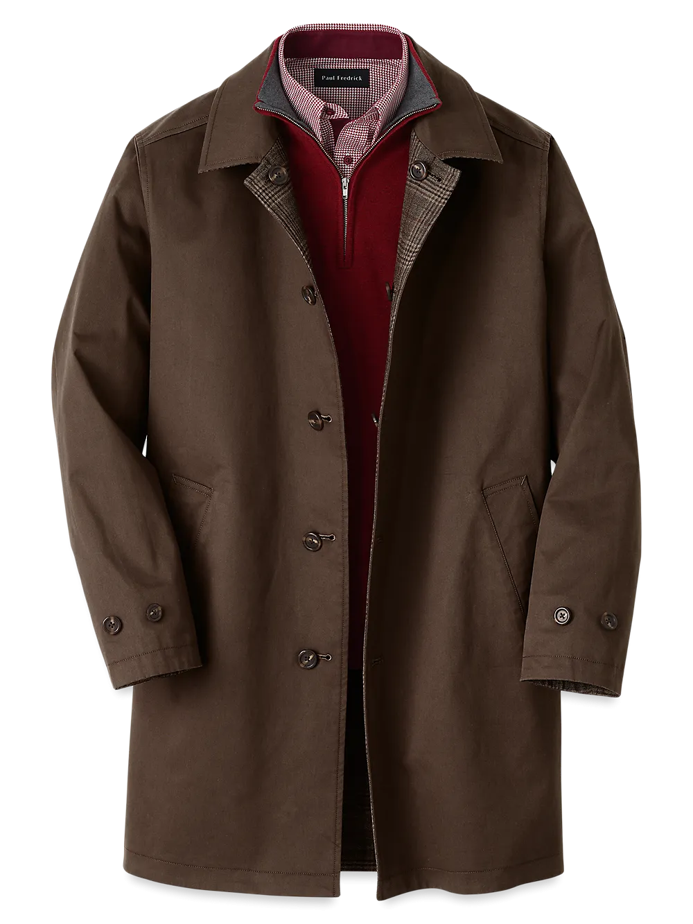 Wool / Cotton Stretch Reversible Plaid Trench Coat - Dark Brown/brown Plaid